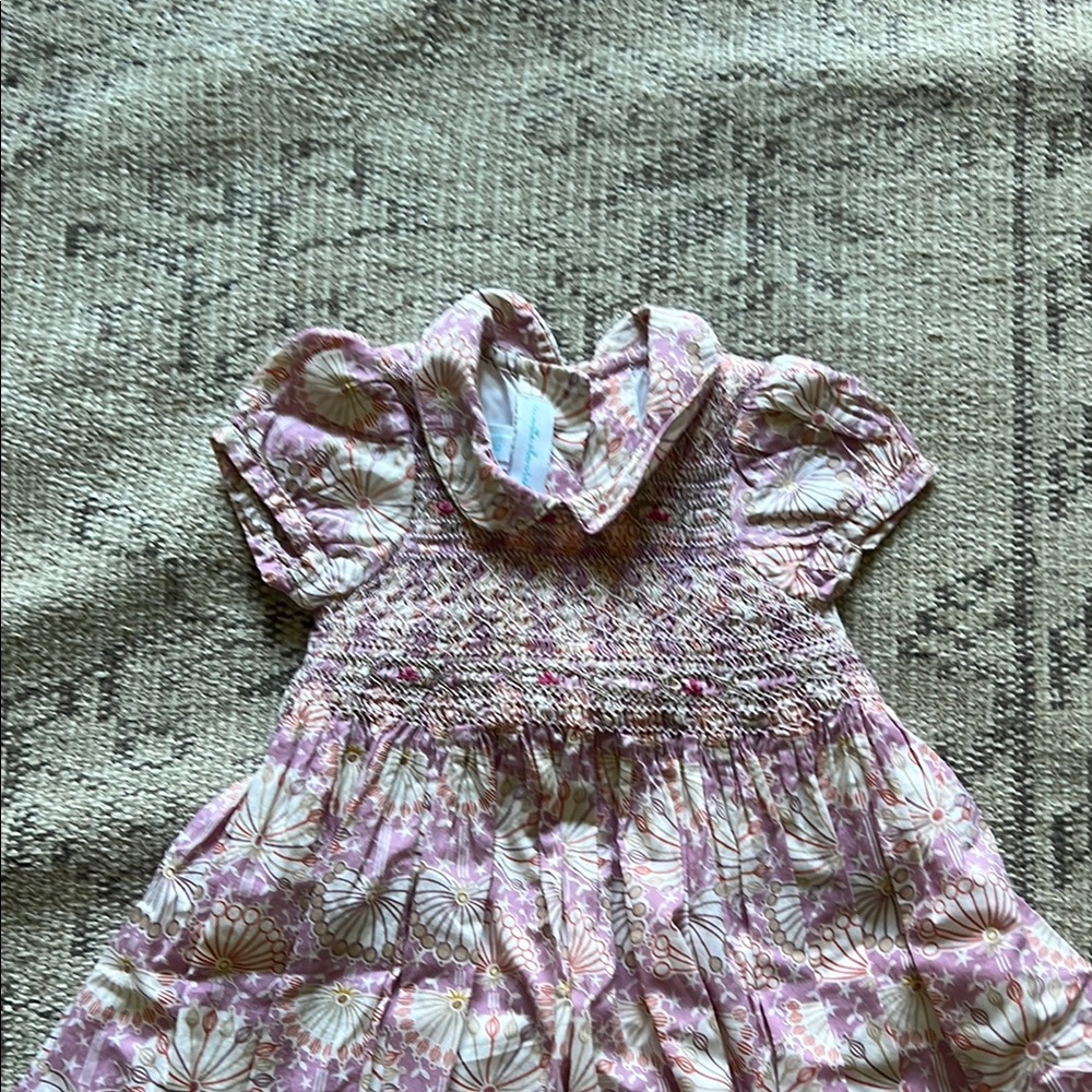 Floral Pink and White Smocked girls Dress - Picture 6 of 9